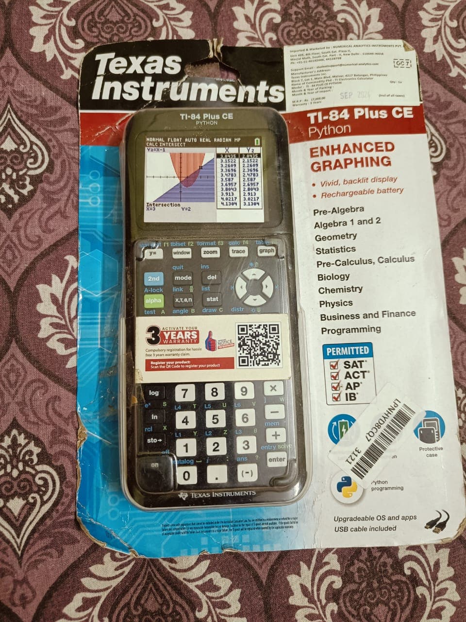 Texas Instruments TI-84 Plus CE Graphing Calculator, Black 7.5 Inch
